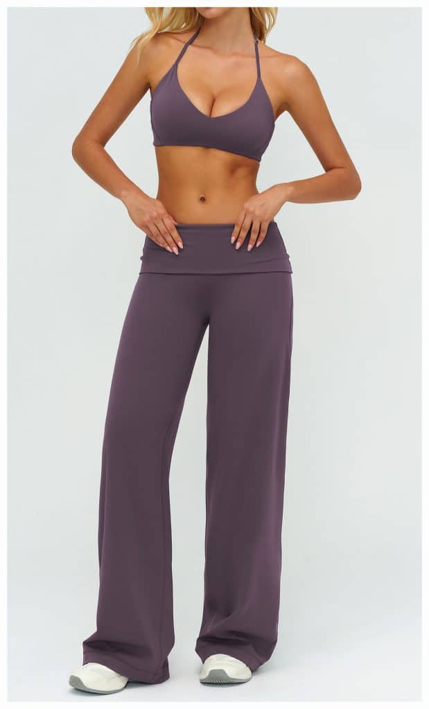 Fold-over wide-leg yoga pants in Purple